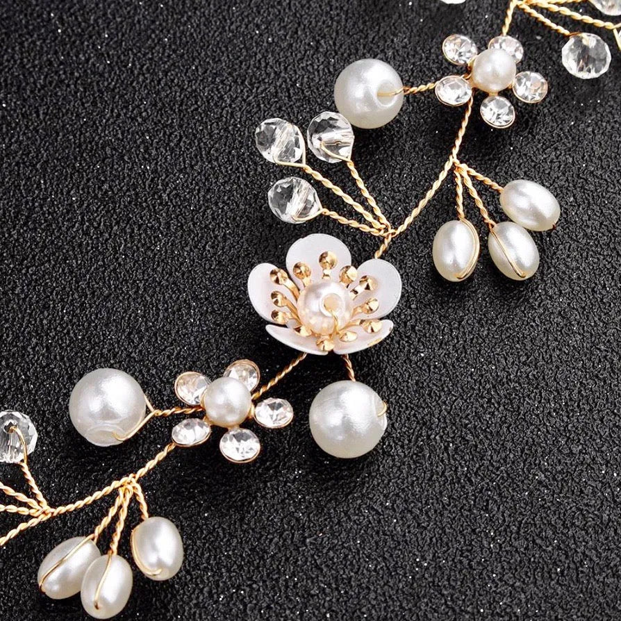 Wedding Hair Accessories - Gold Pearl and Crystal Bridal Headband
