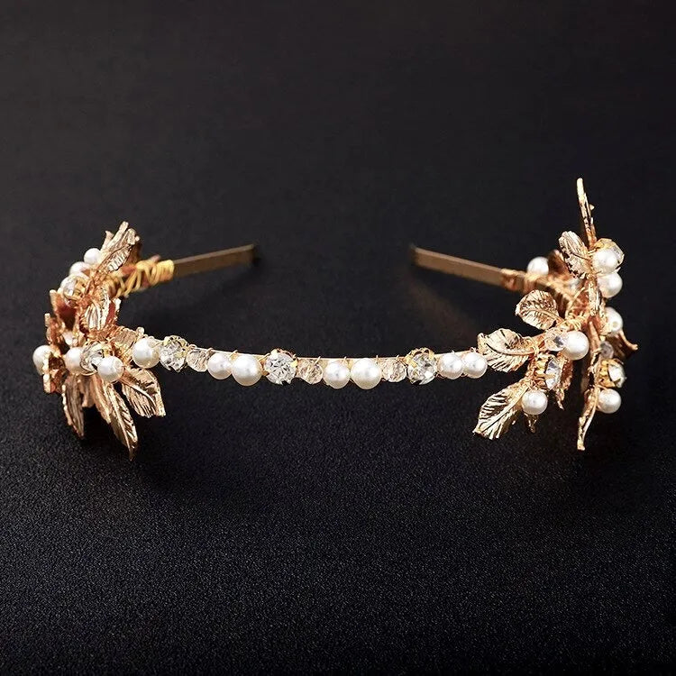 Wedding Hair Accessories - Gold Pearl Bridal Headband