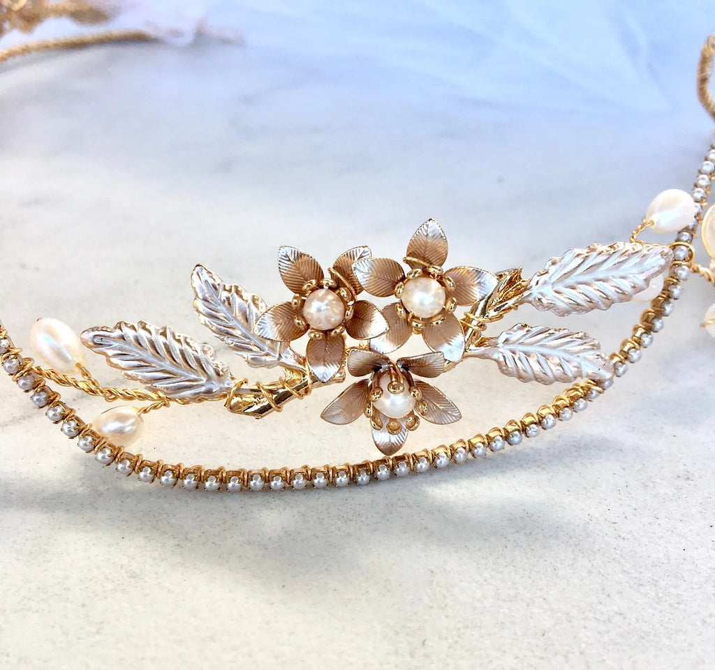 Wedding Hair Accessories - Gold Pearl Bridal Headband