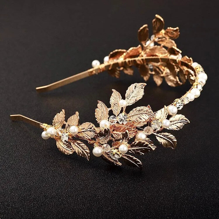 Wedding Hair Accessories - Gold Pearl Bridal Headband