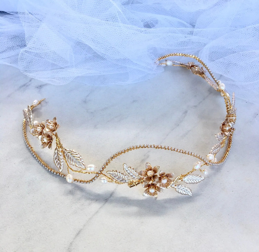 Wedding Hair Accessories - Gold Pearl Bridal Headband