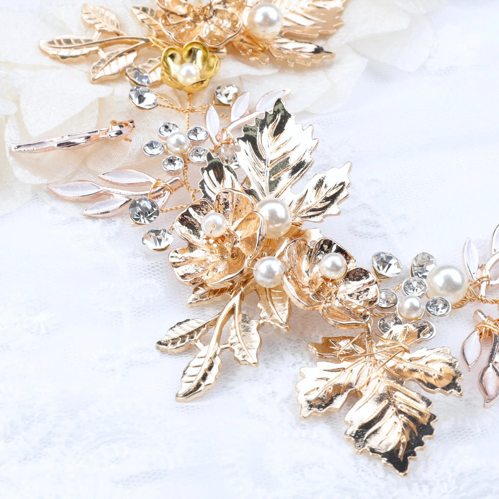 Wedding Hair Accessories - Gold Pearl Bridal Headdress