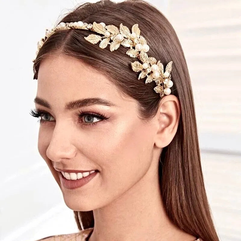 Wedding Hair Accessories - Gold Pearl Bridal Headband