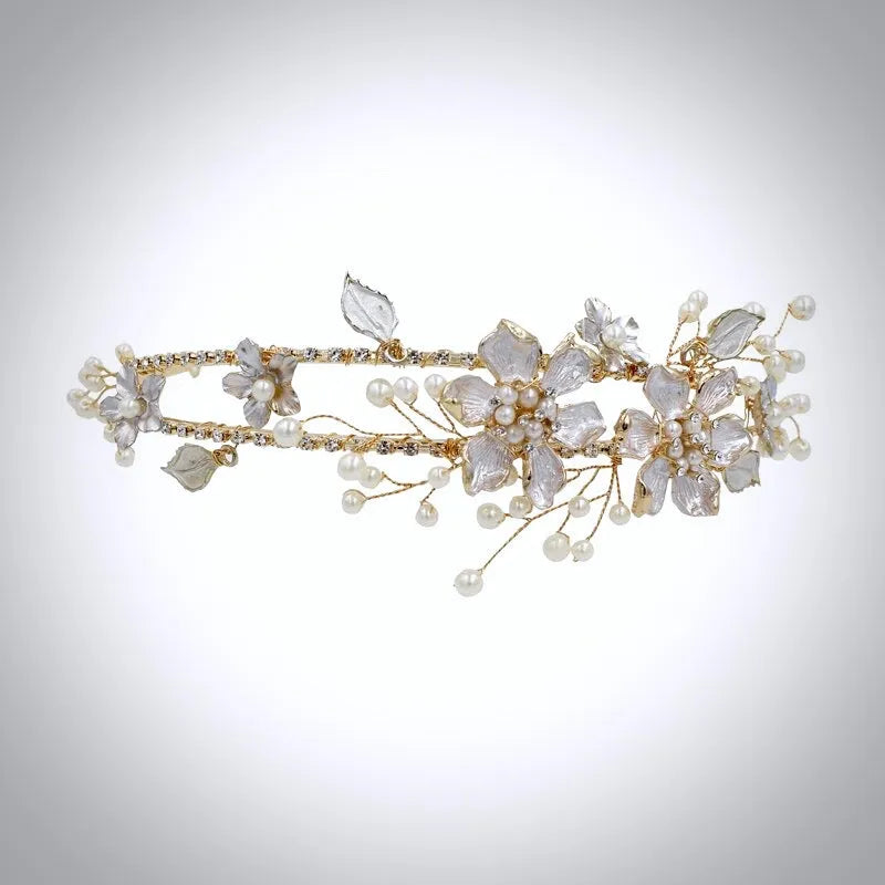 Wedding Hair Accessories - Gold Pearl and Crystal Bridal Headband / Tiara