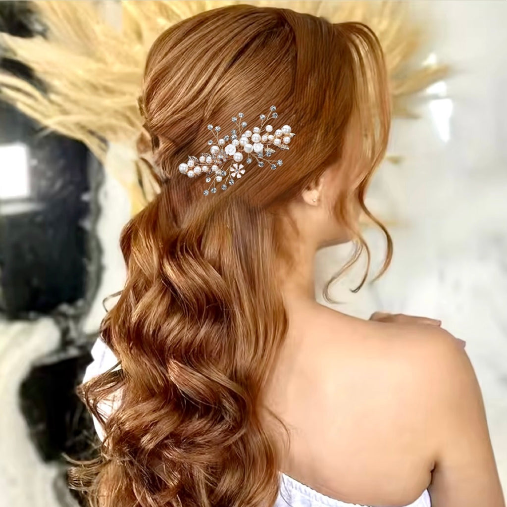 Wedding Hair Accessories 'Magda' - Gold Pearl and Crystal Bridal Hair Comb
