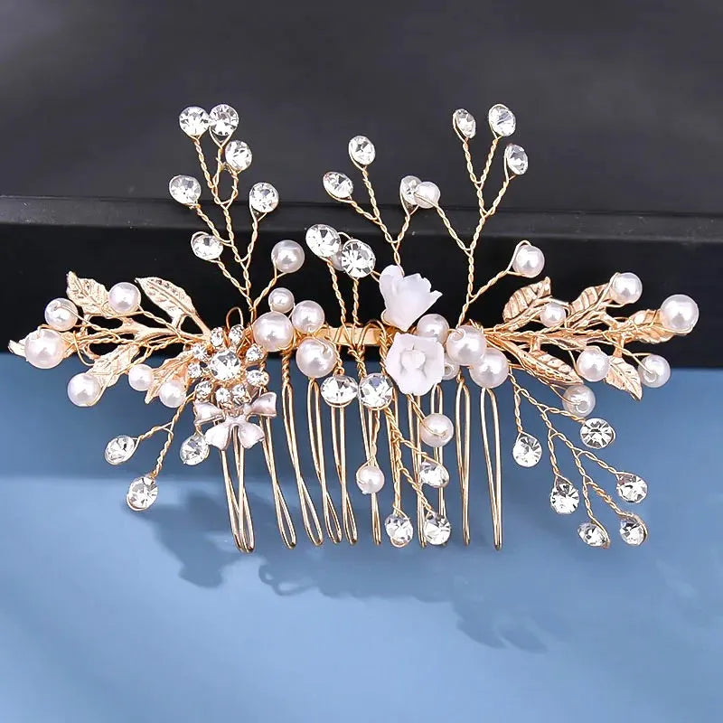 Wedding Hair Accessories 'Magda' - Gold Pearl and Crystal Bridal Hair Comb