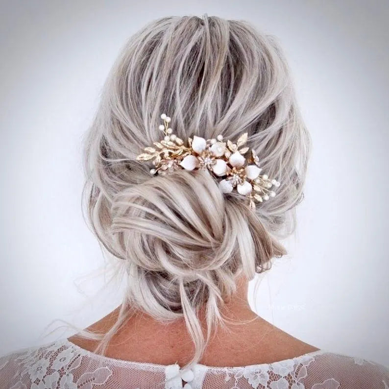 Wedding Hair Accessories - Gold Pearl Bridal Hair Comb
