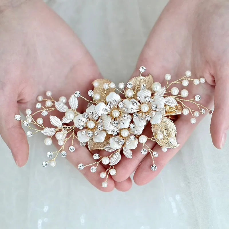Wedding Hair Accessories - Gold Pearl Bridal Hair Clip