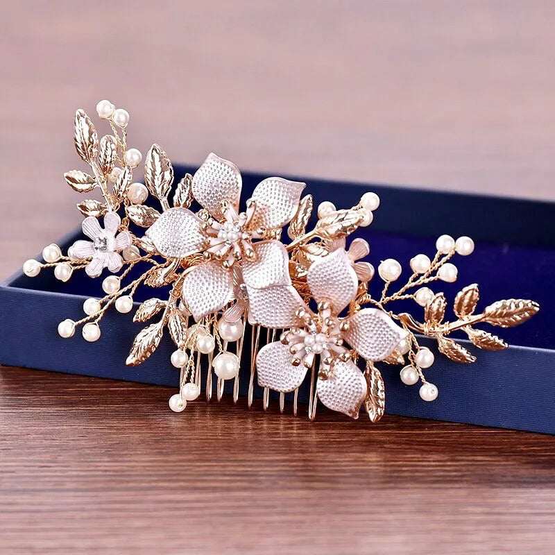Wedding Hair Accessories - Gold Pearl Bridal Hair Comb