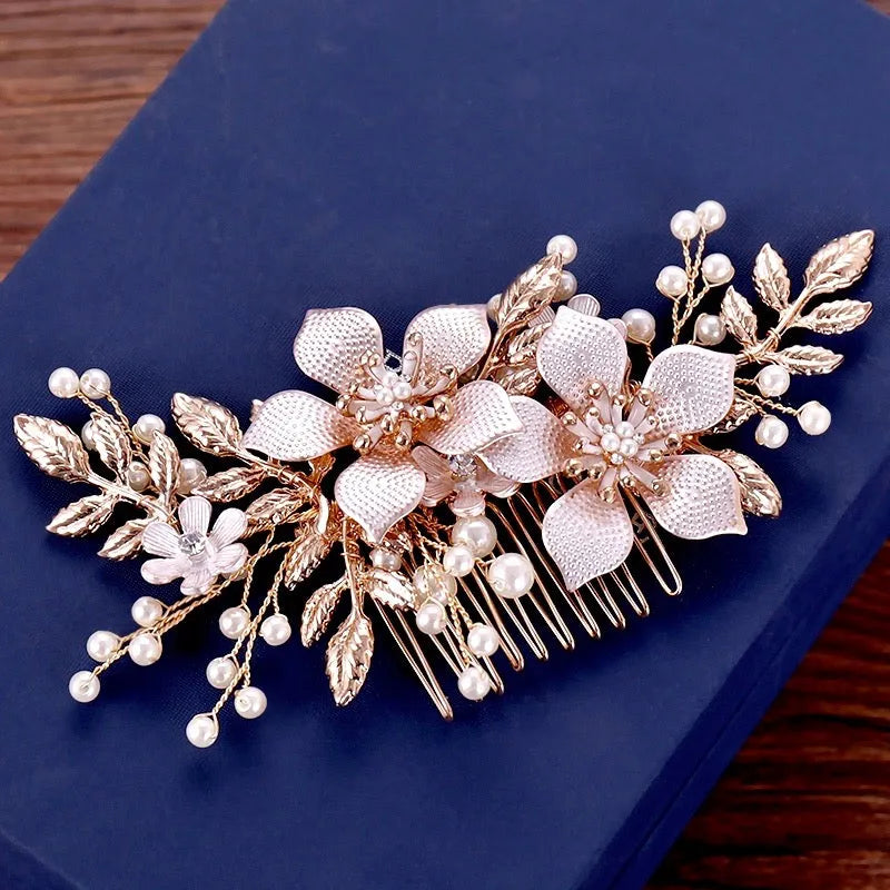 Wedding Hair Accessories - Gold Pearl Bridal Hair Comb