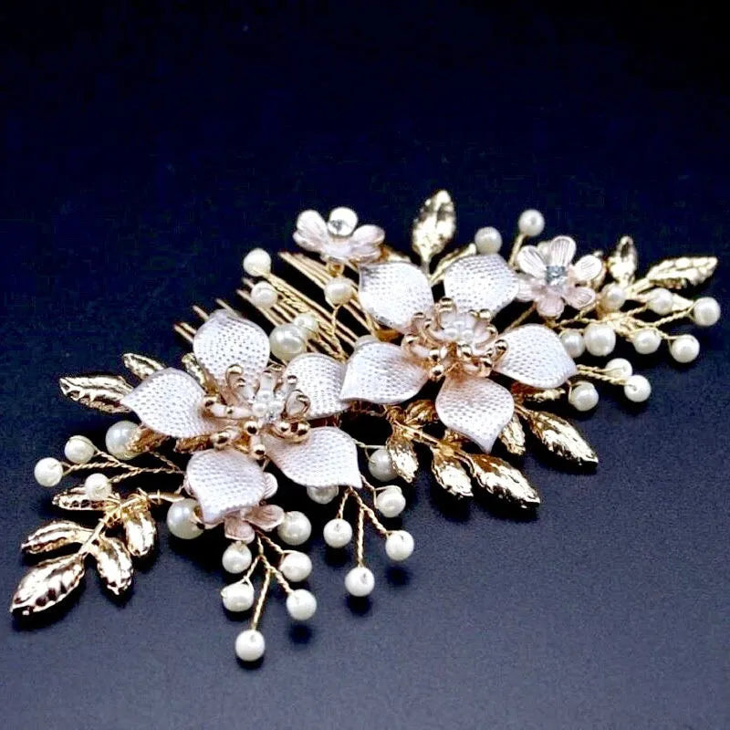 Wedding Hair Accessories - Gold Pearl Bridal Hair Comb