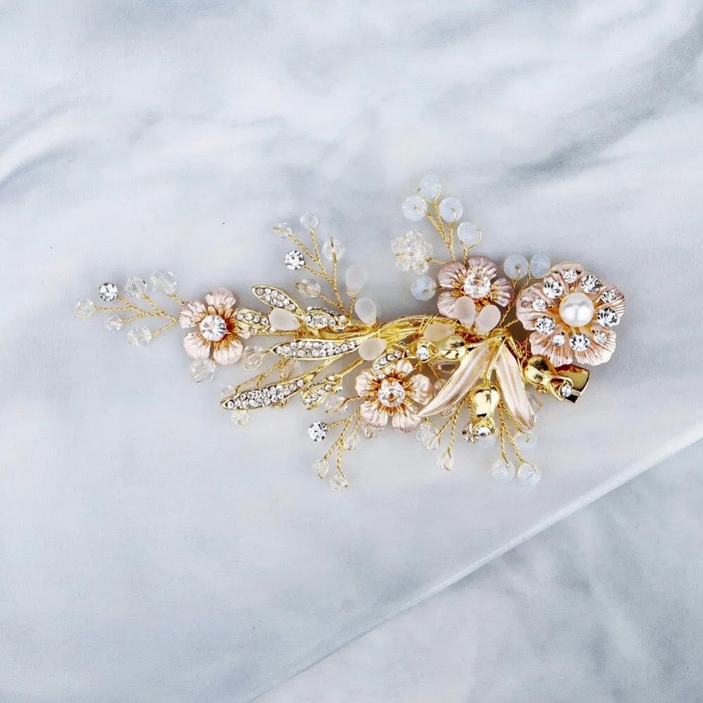 Wedding Hair Accessories - Pearl and Opal Gold Bridal Hair Comb