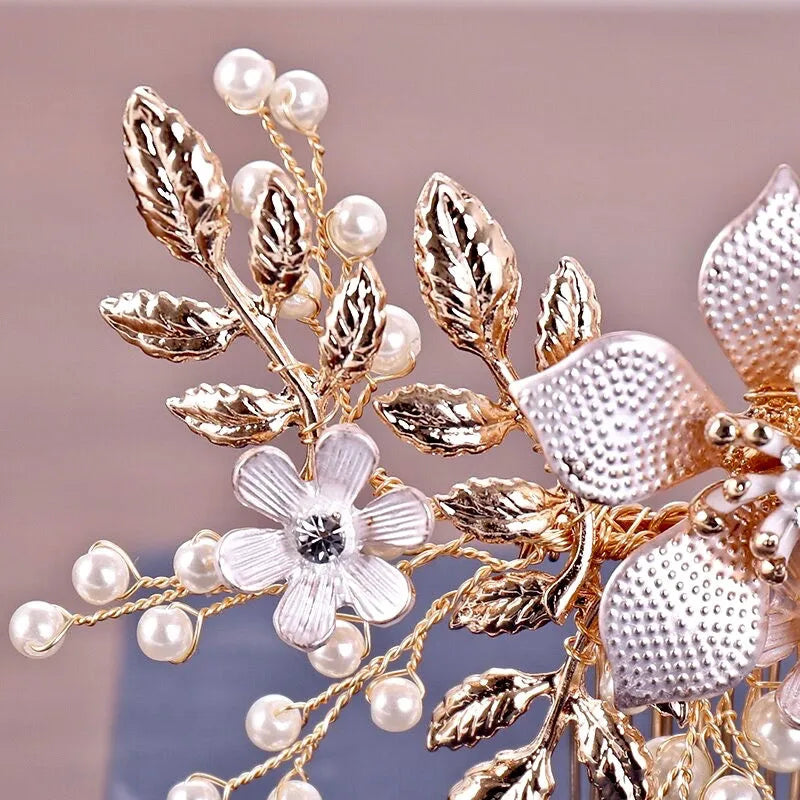 Wedding Hair Accessories - Gold Pearl Bridal Hair Comb