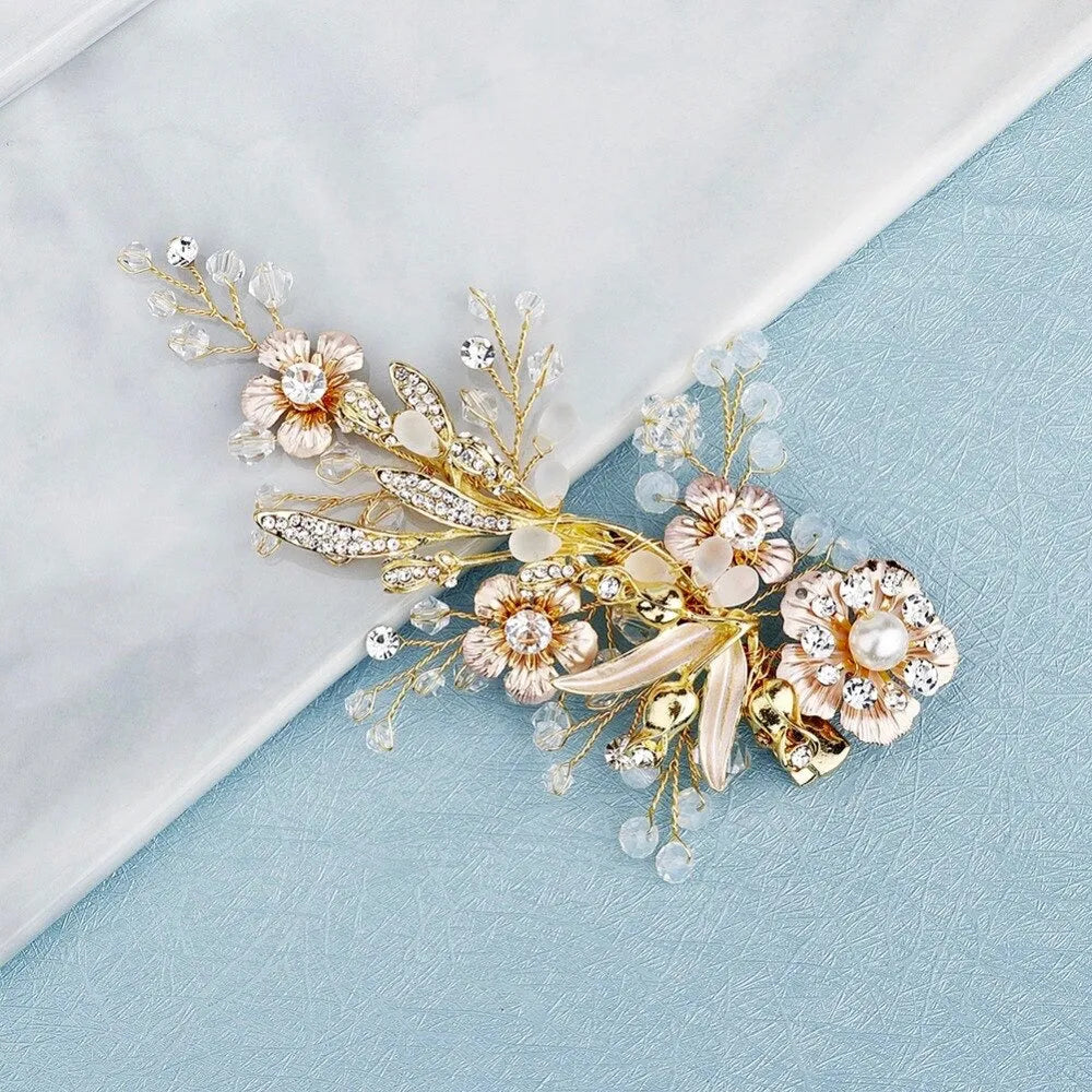 Wedding Hair Accessories - Pearl and Opal Gold Bridal Hair Comb