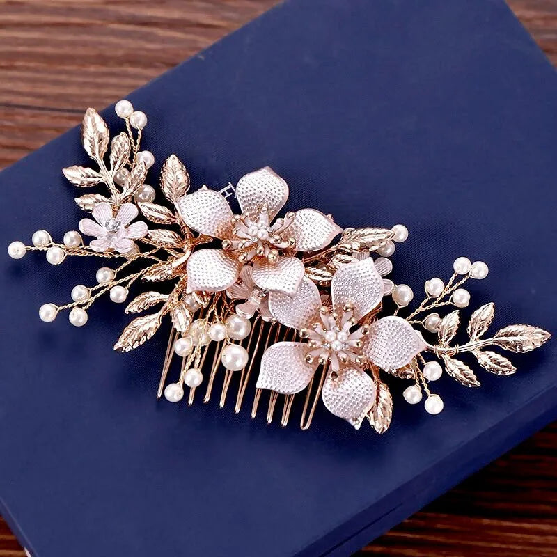 Wedding Hair Accessories - Gold Pearl Bridal Hair Comb