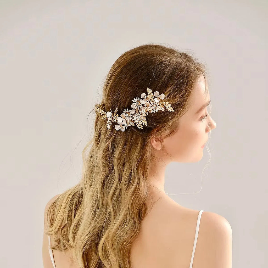 Wedding Hair Accessories - Gold Crystal Bridal Hair Clip