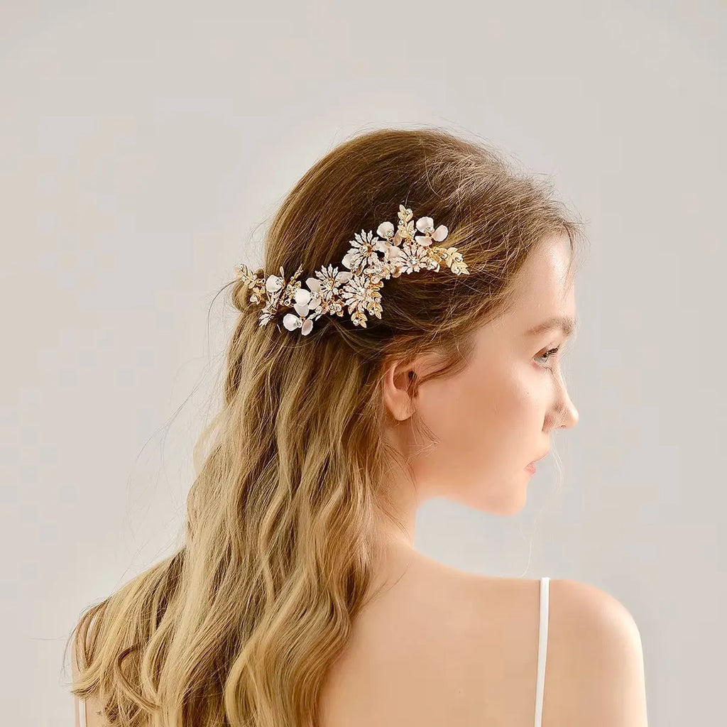 Wedding Hair Accessories - Gold Crystal Bridal Hair Clip