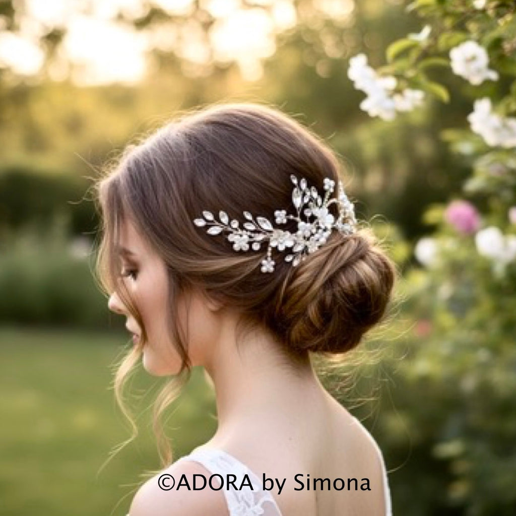 Wedding Hair Accessories - Gold Ceramic Flowers Bridal Hair Clip Vine