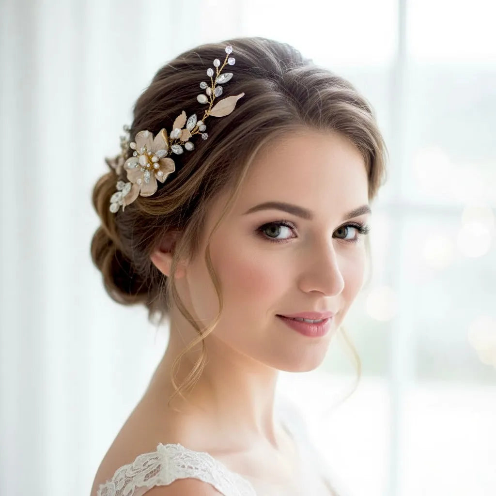 Gold Bridal Hair Accessory – Natural Pearl & Opal Wedding  display picture 1