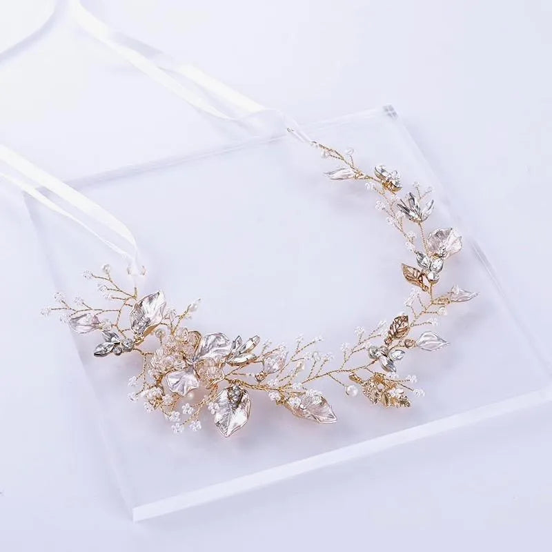 Wedding Hair Accessories - Gold Pearl and Crystal Bridal Headband