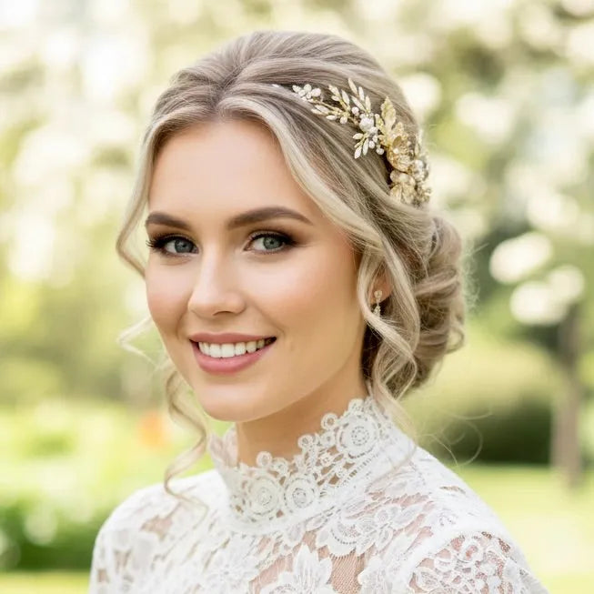 Wedding Hair Accessories - Gold Pearl Bridal Headdress