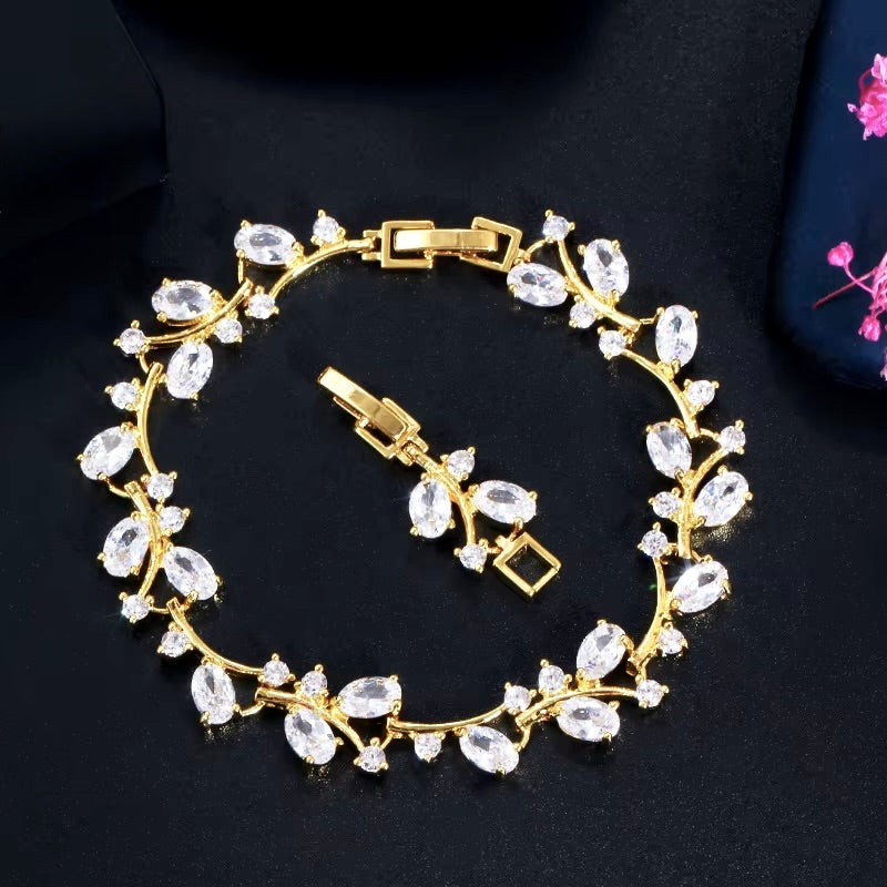 Alaya - Cubic Zirconia Vine Bridal Bracelet - Rose Gold, Silver and Yellow Gold