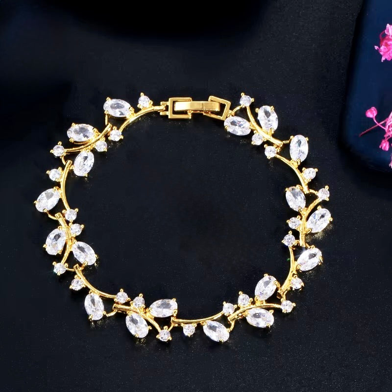 Alaya - Cubic Zirconia Vine Bridal Bracelet - Rose Gold, Silver and Yellow Gold