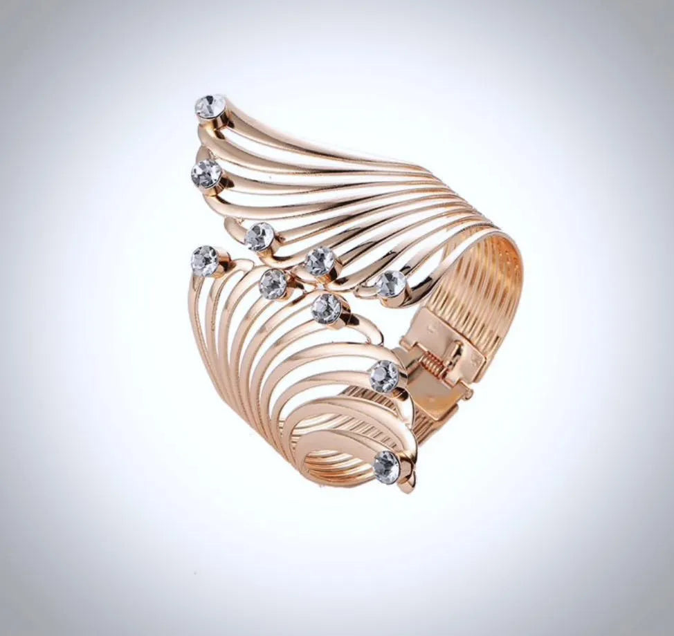 Bridal Jewelry - Cubic Zirconia Gold Cuff Bracelet