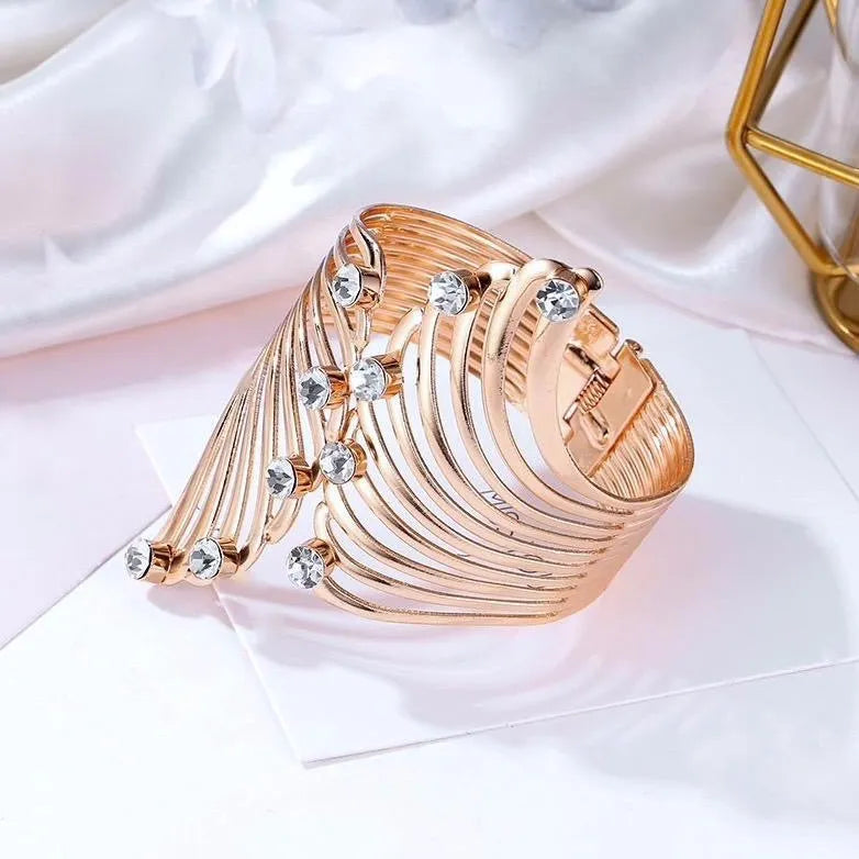 Bridal Jewelry - Cubic Zirconia Gold Cuff Bracelet