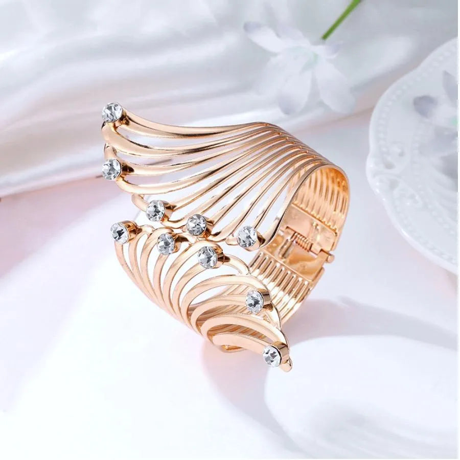 Bridal Jewelry - Cubic Zirconia Gold Cuff Bracelet