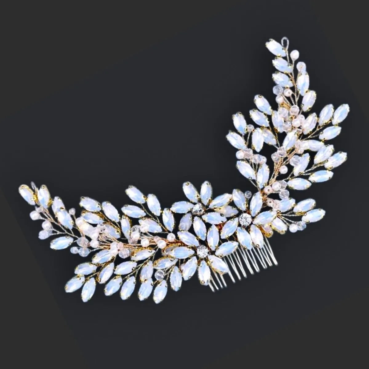 Bling long large wedding pearl hair comb crystal Winter Pearl & Crystal Bridal Hair Comb – Winter Wedding  main image 4