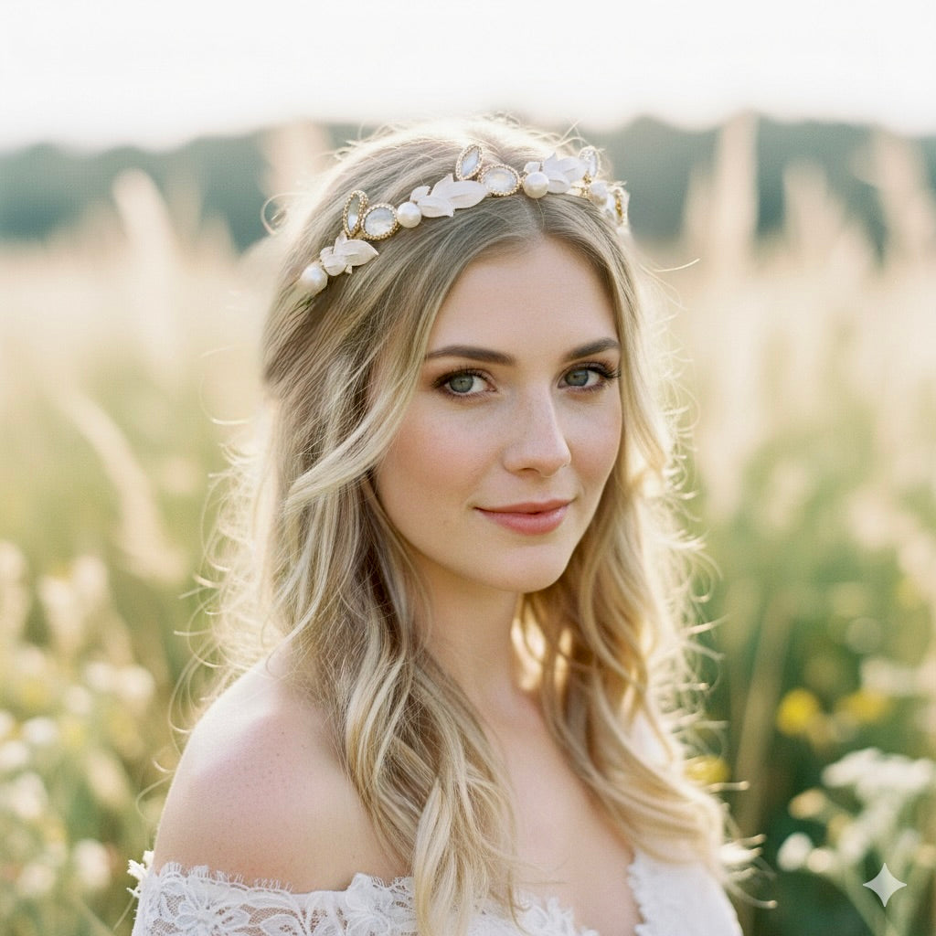 Wedding Hair Accessories - Swarovski Opal and Freshwater Pearl Bridal Headband
