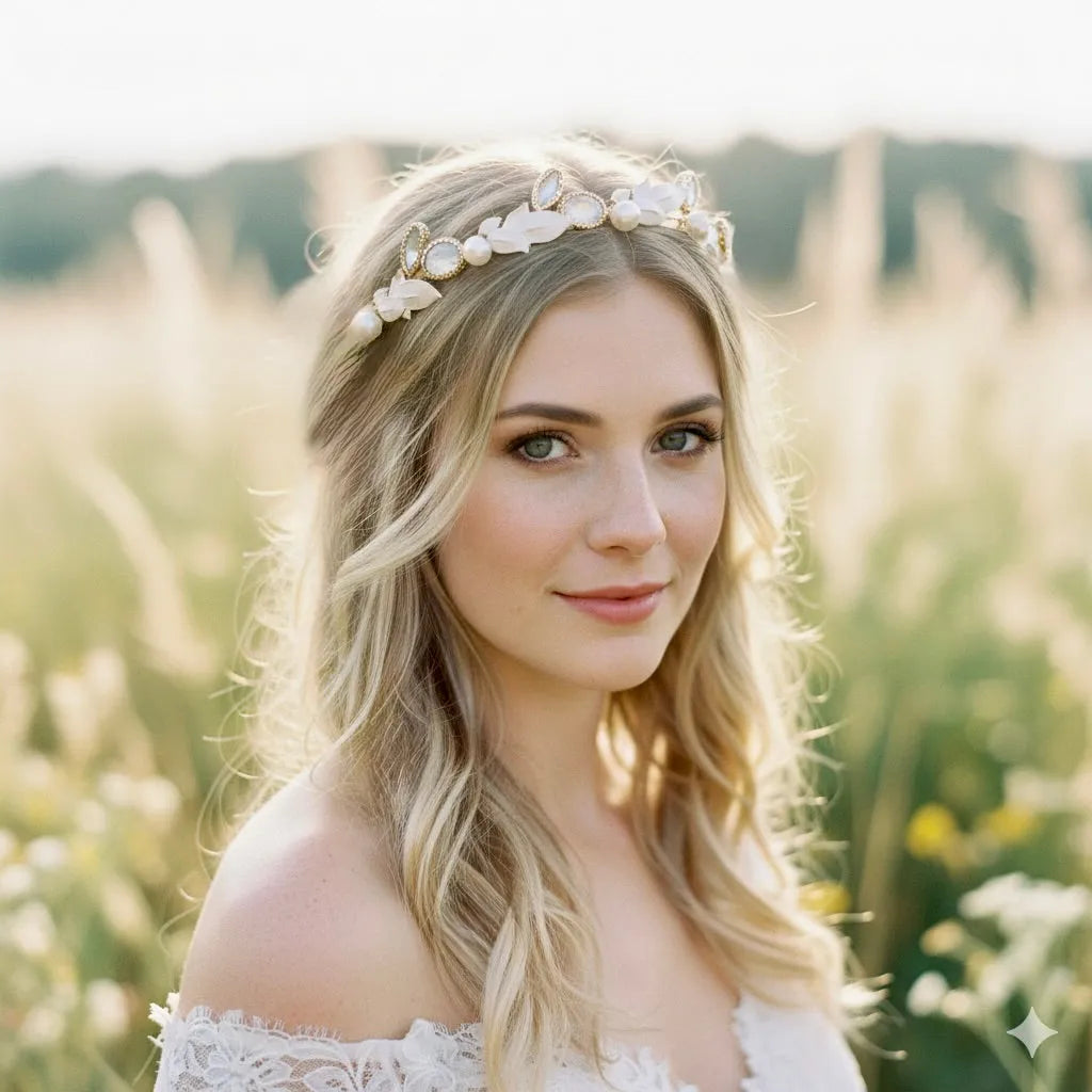Wedding Hair Accessories - Swarovski Opal and Freshwater Pearl Bridal Headband