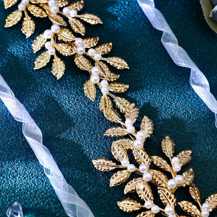 Wedding Hair Accessories - Gold Pearl Bridal Headband