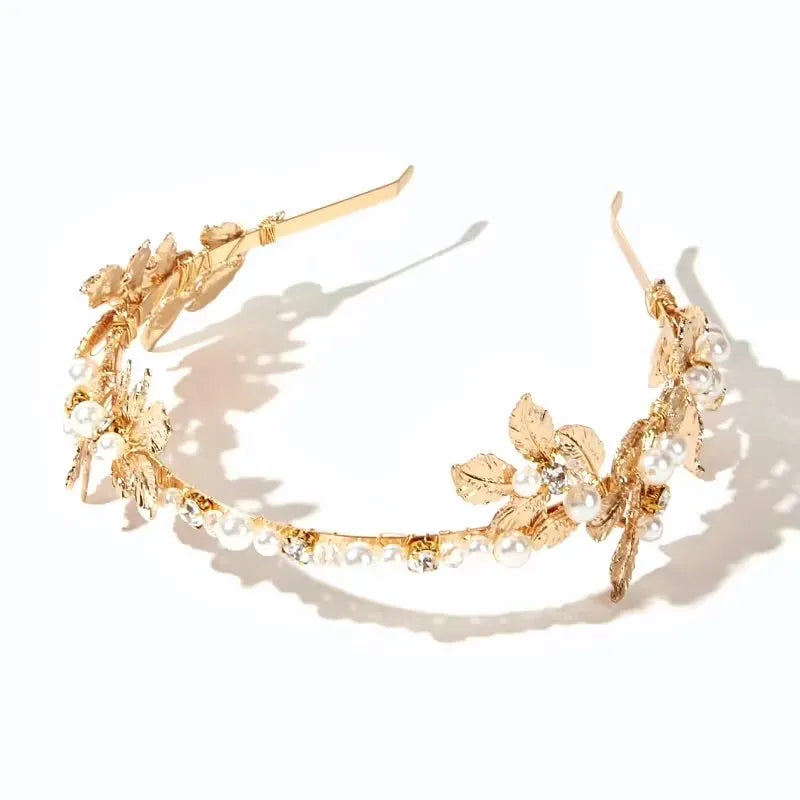 Wedding Hair Accessories - Gold Pearl Bridal Headband