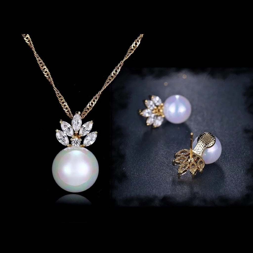 Wedding Pearl Jewelry - Pearl and Cubic Zirconia Jewelry Set