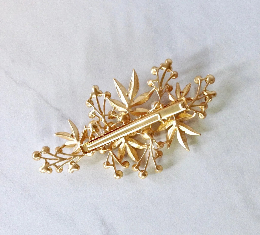 Wedding Hair Accessories - Gold Pearl and Crystal Bridal Hair Clip