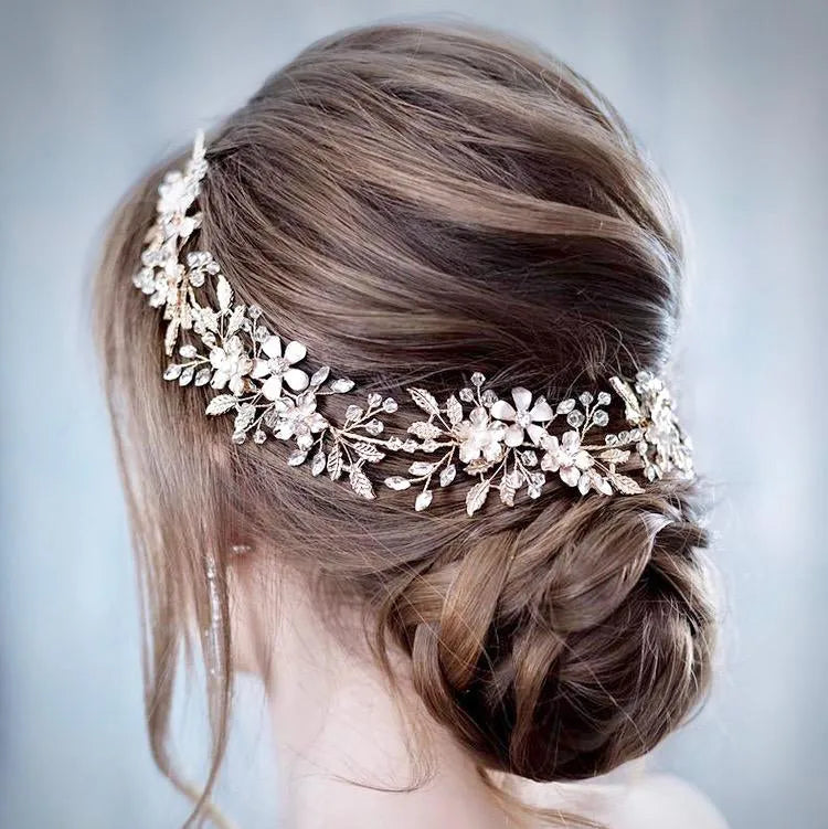 Wedding Hair Accessories - Pearl and Crystal Bridal Headband - Available in Gold and Silver