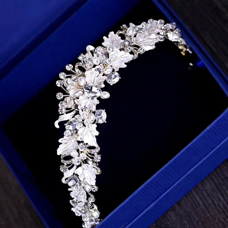 Wedding Hair Accessories -  Pearl and Crystal Bridal Tiara - Available in Yellow Gold and Silver