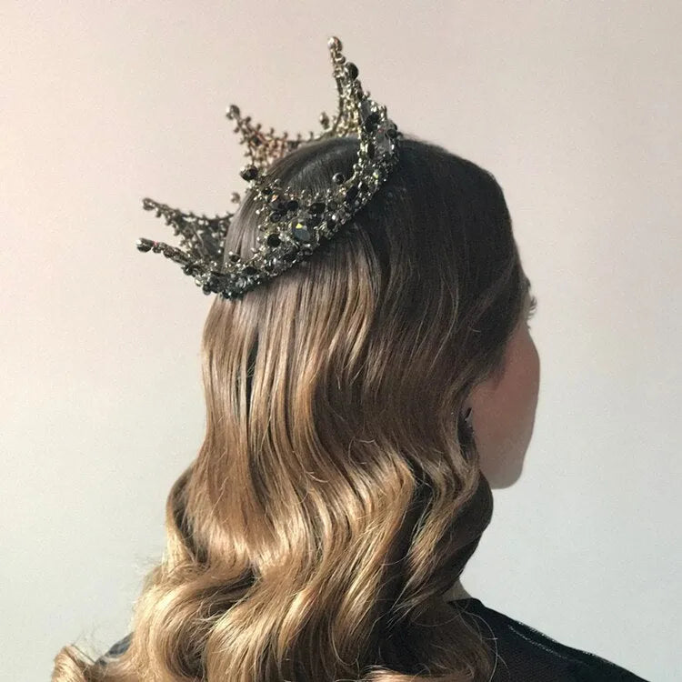 Wedding Hair Accessories - Victorian Gothic Black Bridal Crown Tiara