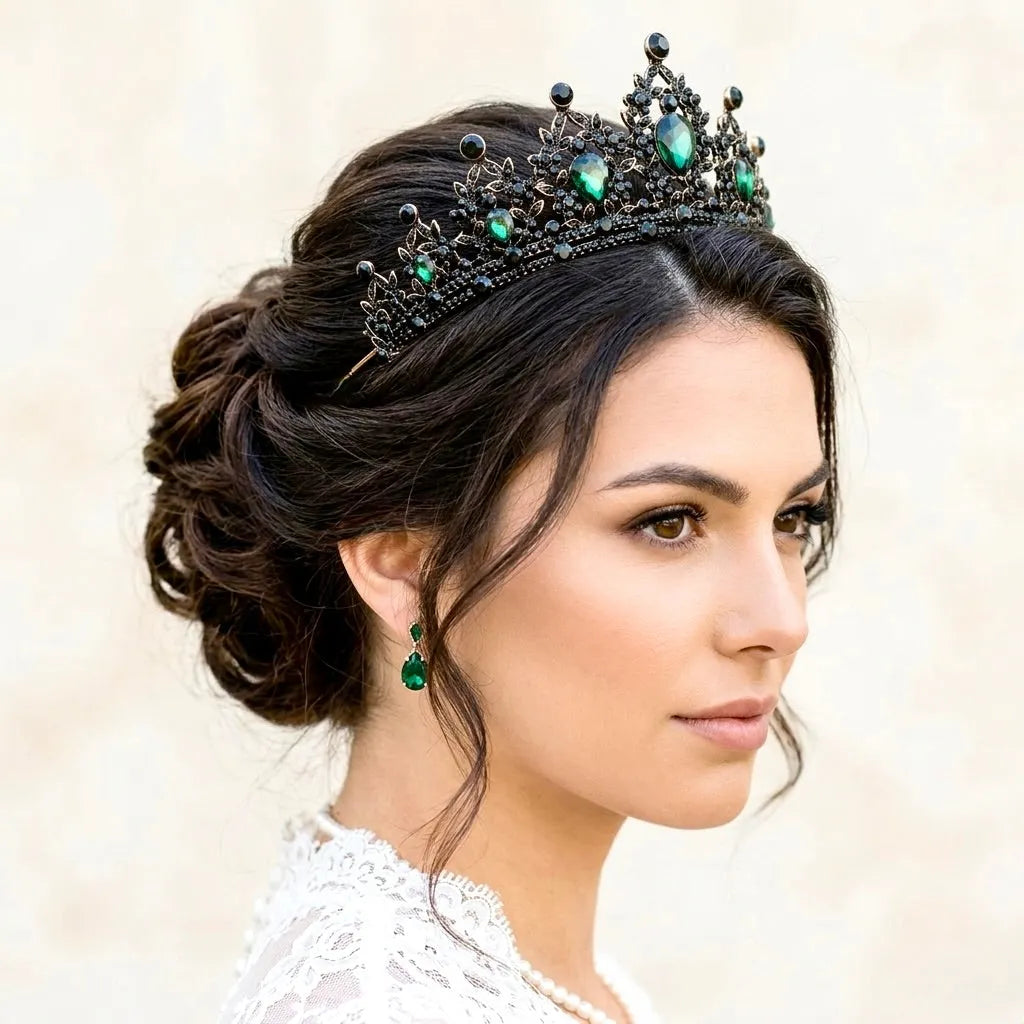 Green tiara crown wedding accessories STUNNING GOLD CROWN/TIARA WITH EMERALD GREEN & CLEAR  main image 4