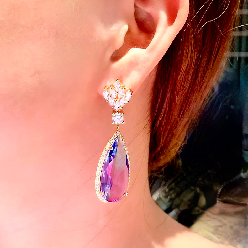 Wedding Jewelry - Gradient Purple Cubic Zirconia Earrings