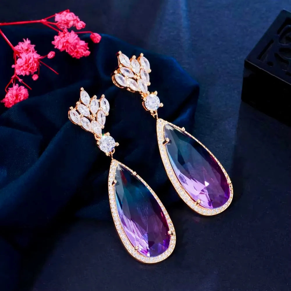 Wedding Jewelry - Gradient Purple Cubic Zirconia Earrings