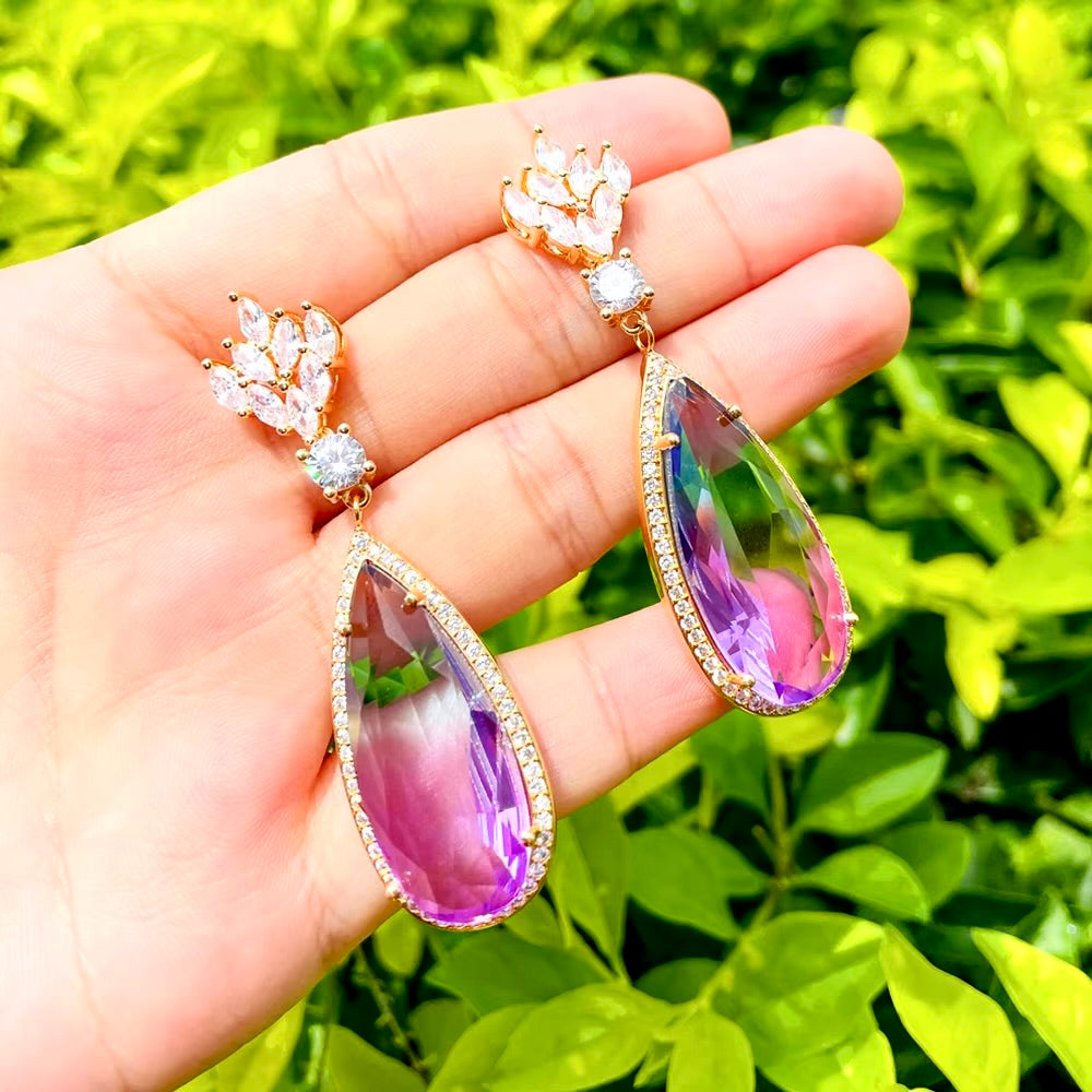 Wedding Jewelry - Gradient Purple Cubic Zirconia Earrings