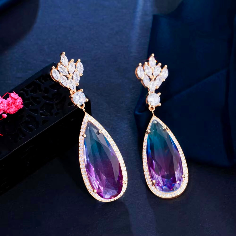 Wedding Jewelry - Gradient Purple Cubic Zirconia Earrings
