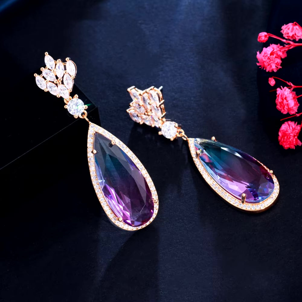 Wedding Jewelry - Gradient Purple Cubic Zirconia Earrings