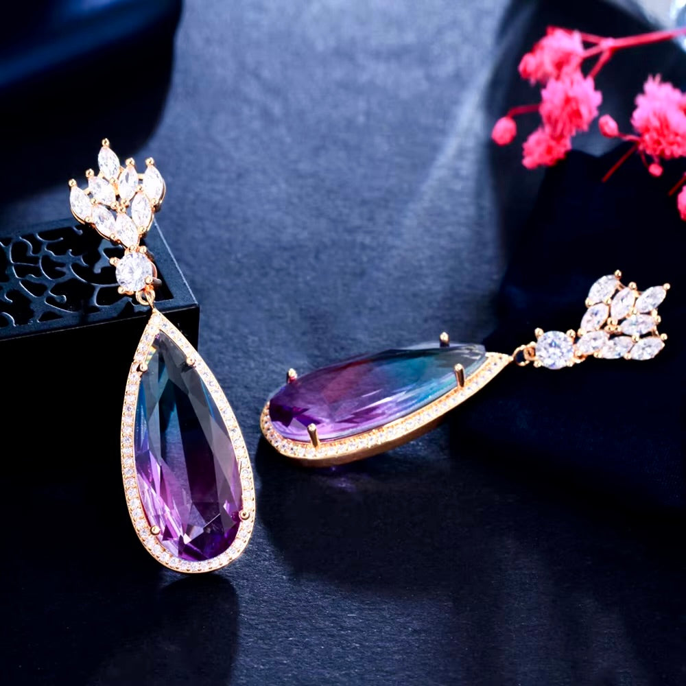 Wedding Jewelry - Gradient Purple Cubic Zirconia Earrings