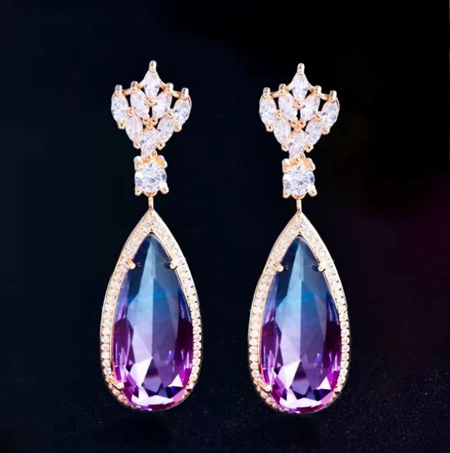 Wedding Jewelry - Gradient Purple Cubic Zirconia Earrings