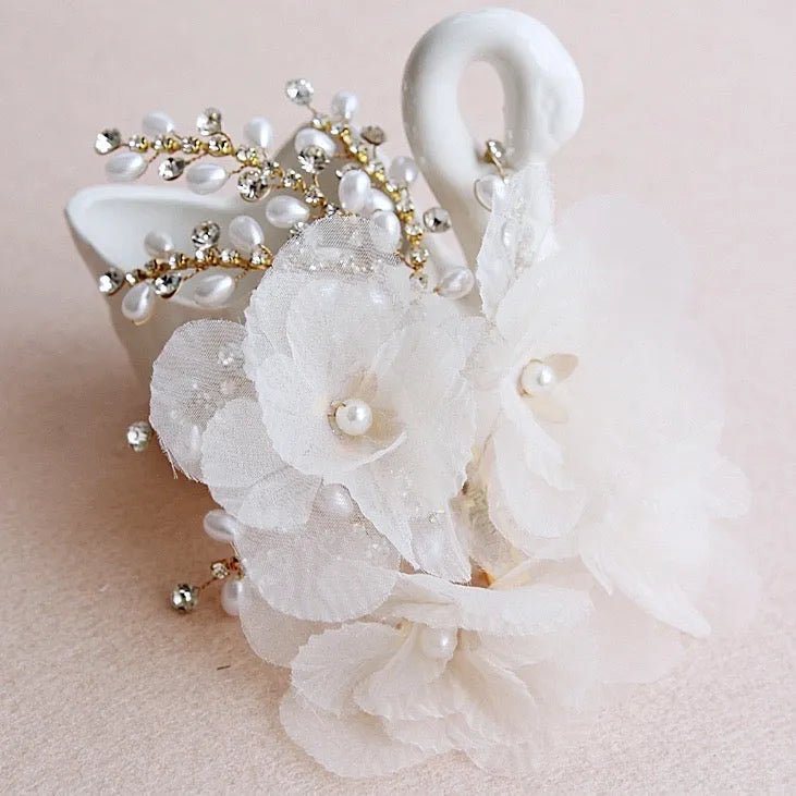 "Luciana" - Gold Pearl and Crystal Bridal Hair Clip