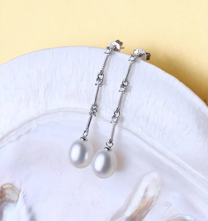 Wedding Jewelry - Pearl and Cubic Zirconia Bridal Earrings - Available in Silver and Yellow Gold